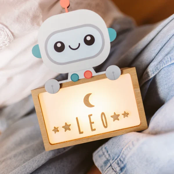 Lámpara Pequeña Robot Con Kit De Letras