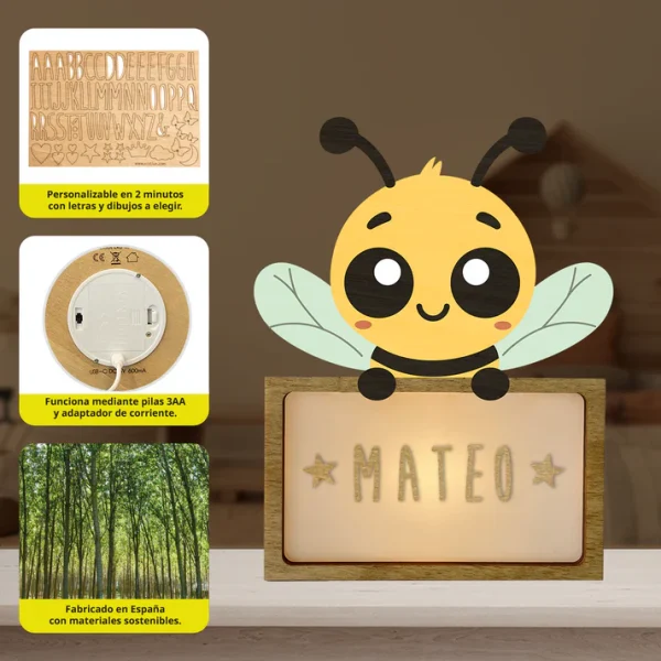 Lámpara Pequeña Abeja Con Kit De Letras - Imagen 5