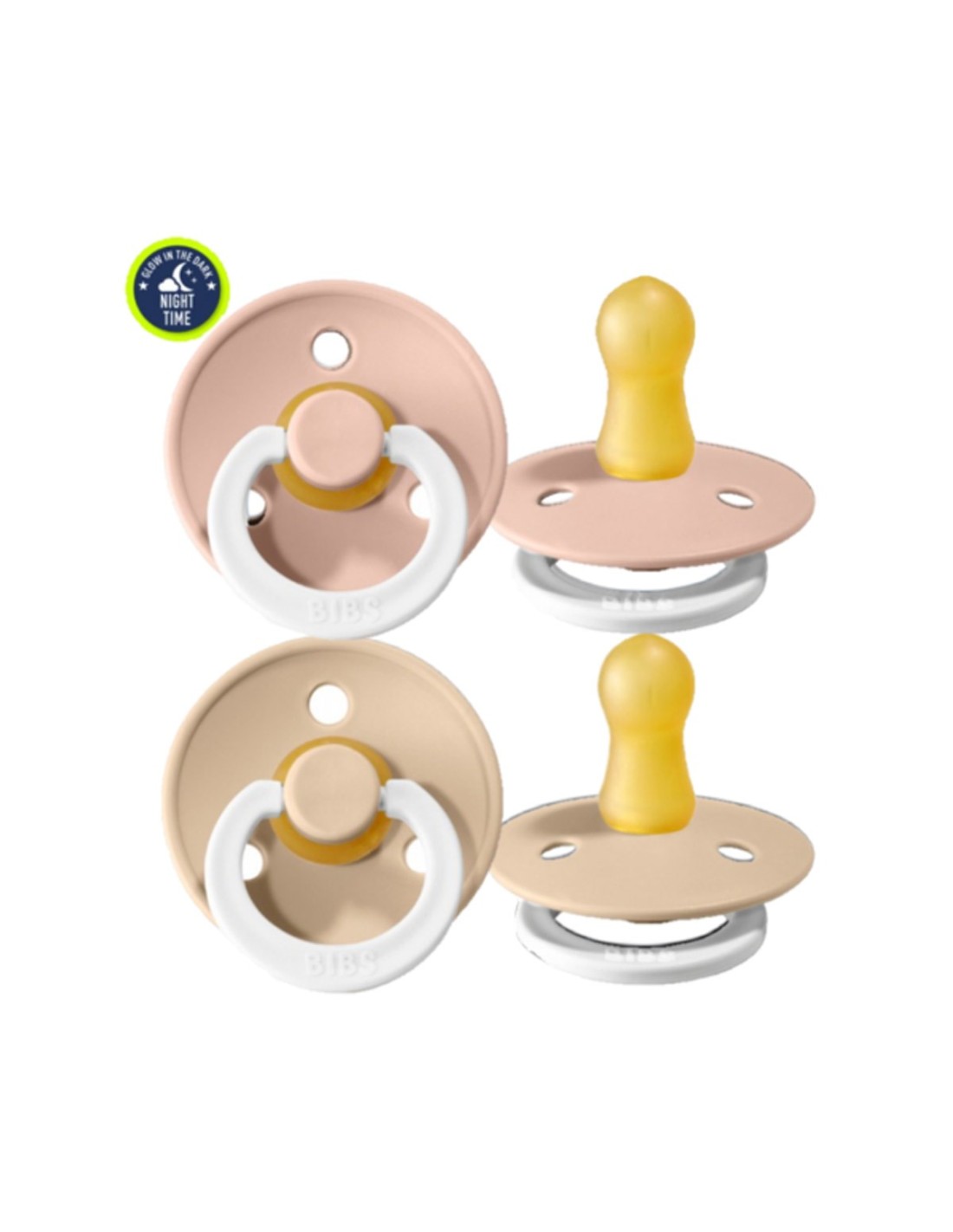 2 Chupetes Nocturnos BIBS Colour Round BLUSH VAINILLA 6-18M - Imagen 3