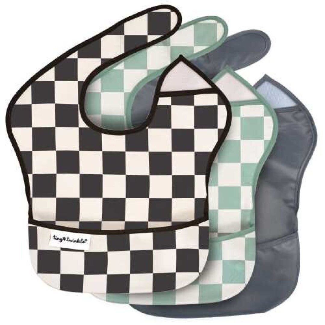 PACK 3 BABEROS NEGRO CUADROS-MINT-GRIS 6-24 meses