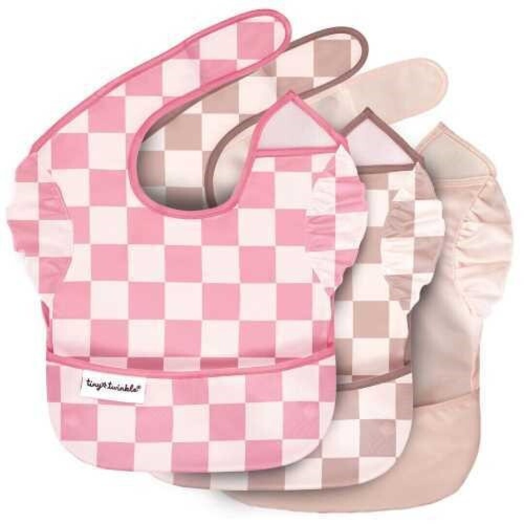 PACK 3 BABEROS ROSA CUADROS-BEIGE CUADROS-ROSA- 6-24 meses