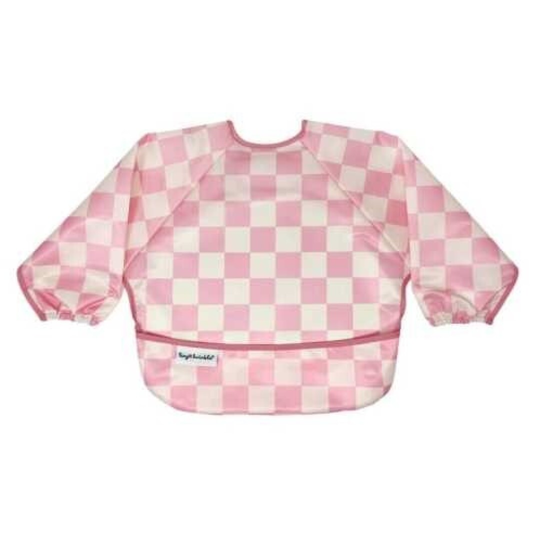 BABERO CON MANGAS CUADROS ROSA 6-24 Meses